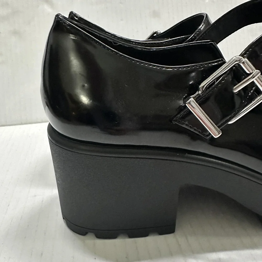GB Mary Jane‎ Platform Heel Shoes Womens 8.5 Shiny Black Block Lug Sole Y2K